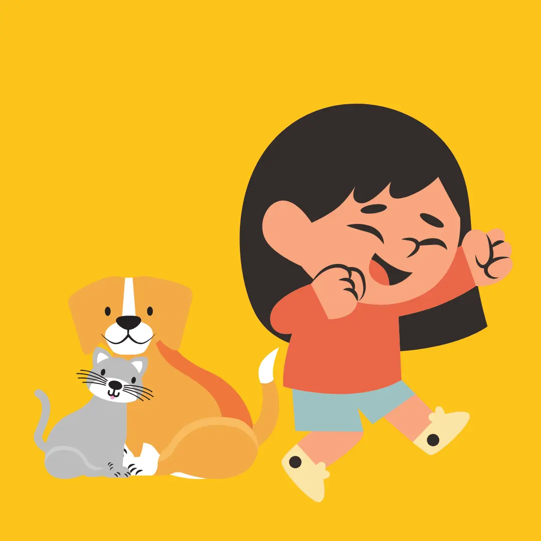 child with pets